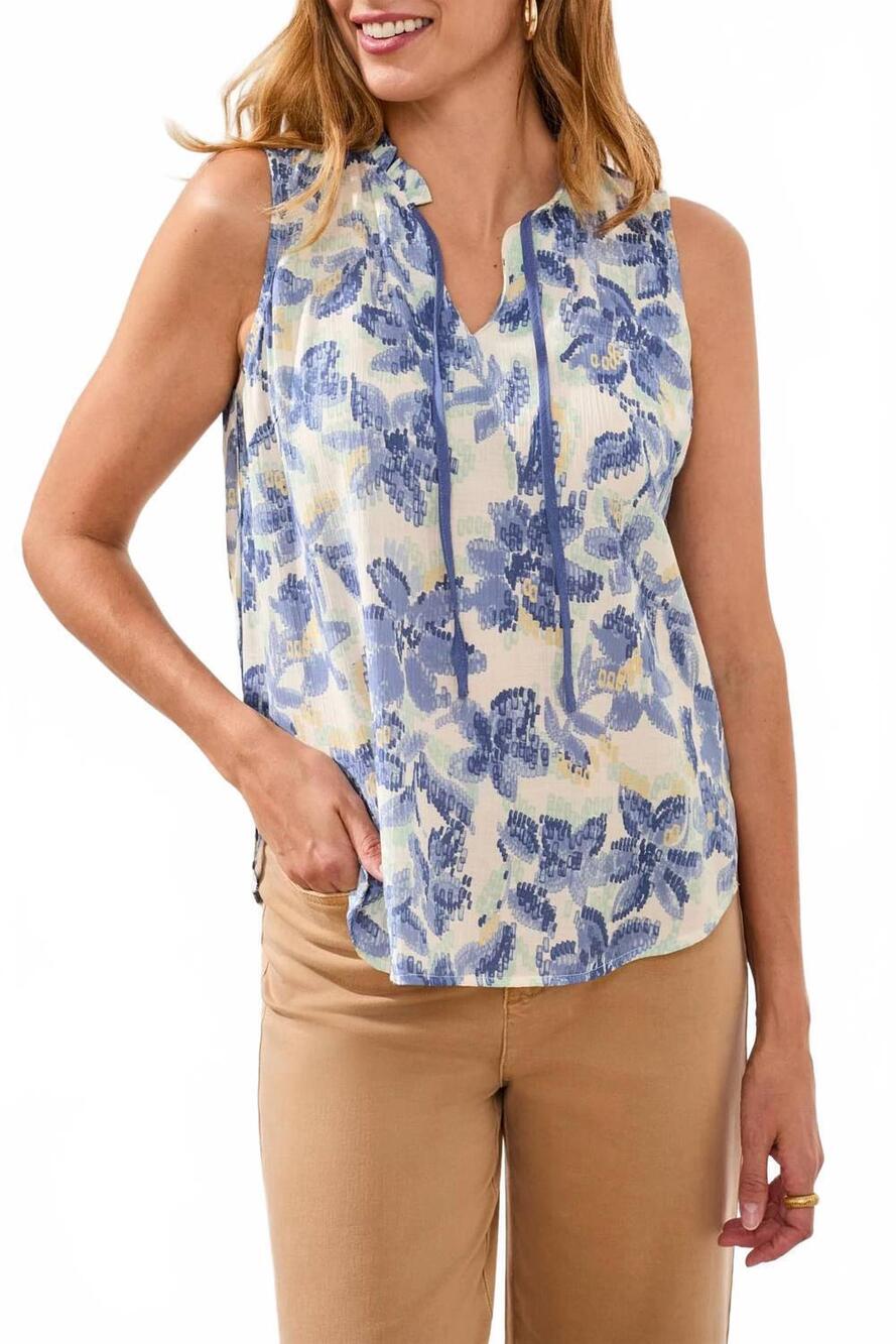 NEW TRIBAL women's frill neck blouse with contrast cord in sea haven